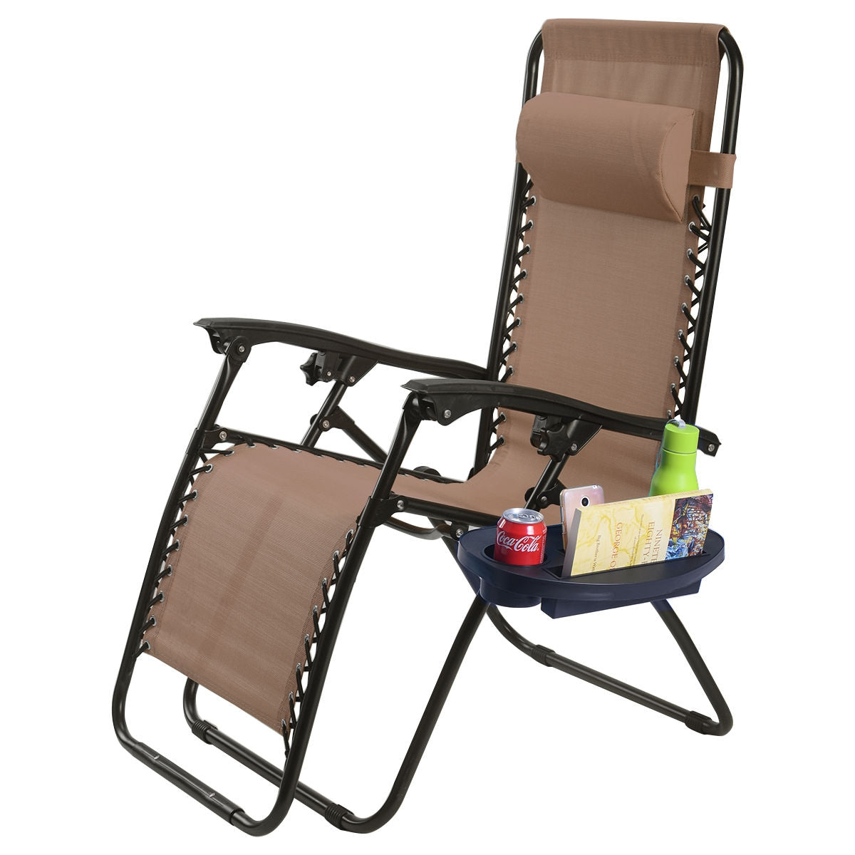 2 Pieces Folding Lounge Chair with Zero Gravity-BrownÂ