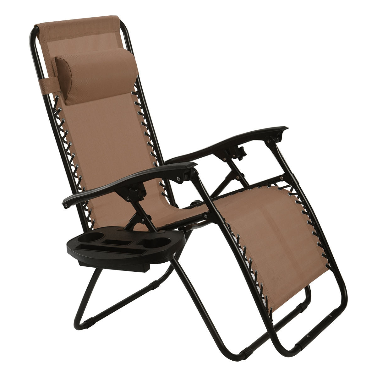 2 Pieces Folding Lounge Chair with Zero Gravity-BrownÂ