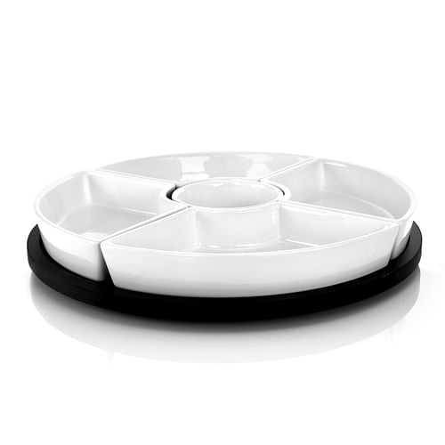 Gibson Elite Gracious Dining 6 Piece Stoneware Sectional Serving Set with Revolving Wood Tray - Free Shipping