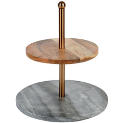Laurie Gates California Designs Grey Marble and Acacia Wood 2 Tier Server - Free Shipping