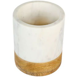 Laurie Gates California Designs 6.5 Inch White Marble and Mango Wood Utensil Crock - Free Shipping