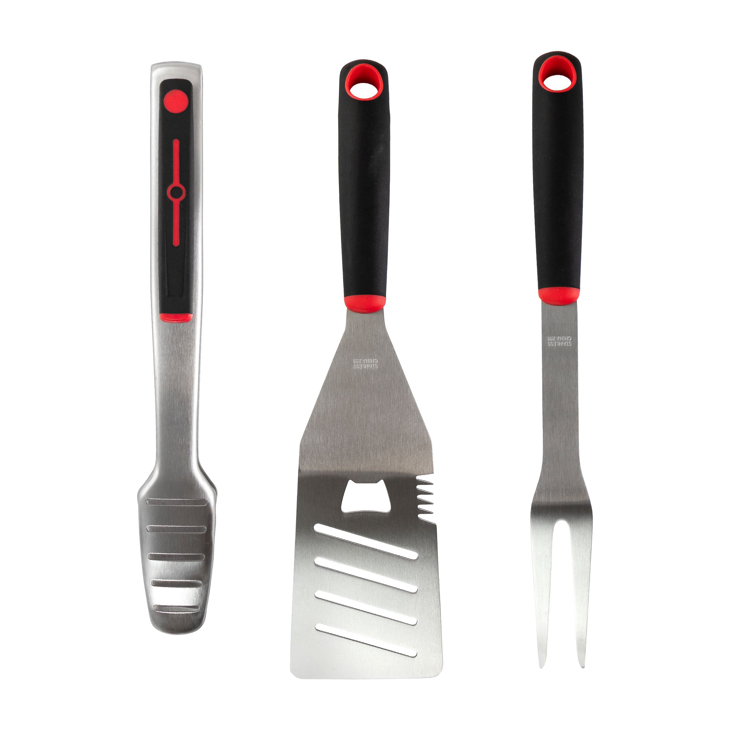 Gibson Home Huckleberry 3 Piece Stainless Steel BBQ Tool Set in Black and Red - Free Shipping