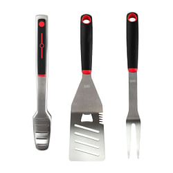 Gibson Home Huckleberry 3 Piece Stainless Steel BBQ Tool Set in Black and Red - Free Shipping