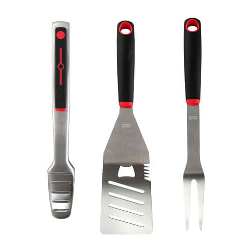 Gibson Home Huckleberry 3 Piece Stainless Steel BBQ Tool Set in Black and Red - Free Shipping