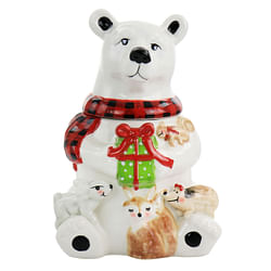 Gibson Home Polar Friend Durastone 8.5in Holiday Cookie Jar in White and Multi - Free Shipping