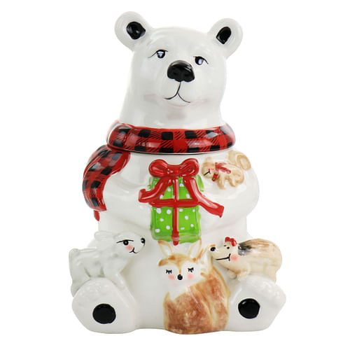 Gibson Home Polar Friend Durastone 8.5in Holiday Cookie Jar in White and Multi - Free Shipping
