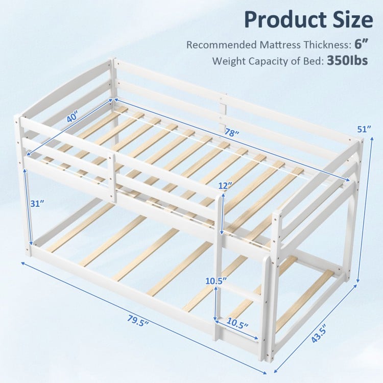 Twin Size Bunk Bed with High Guardrails and Integrated Ladder-Gray