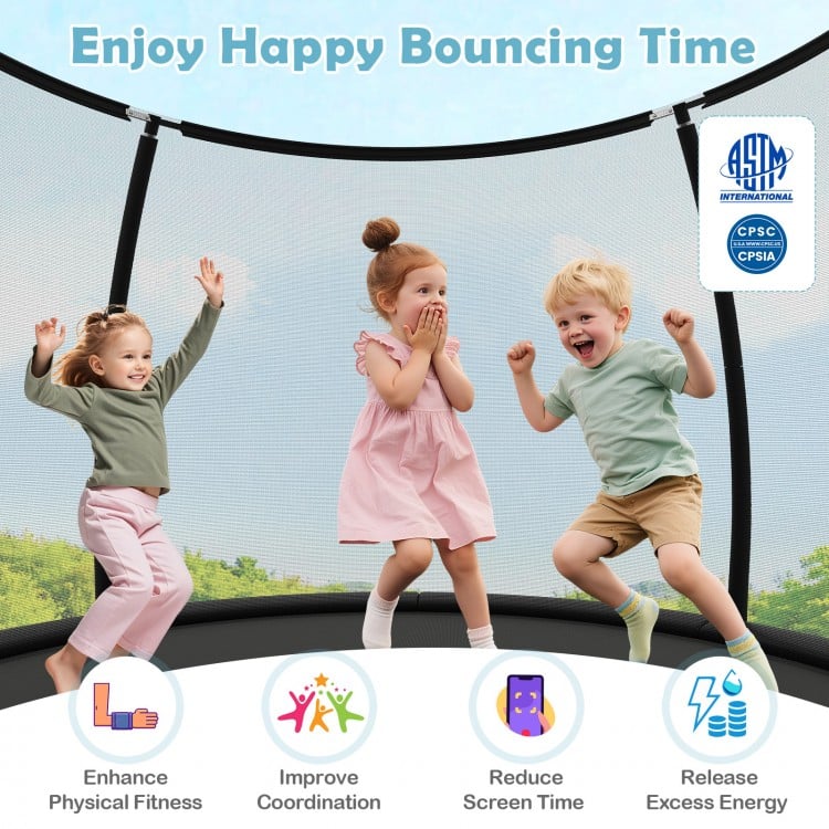 12FT Outdoor Trampoline Heavy-Duty Recreational Trampoline with Safety Enclosure Net