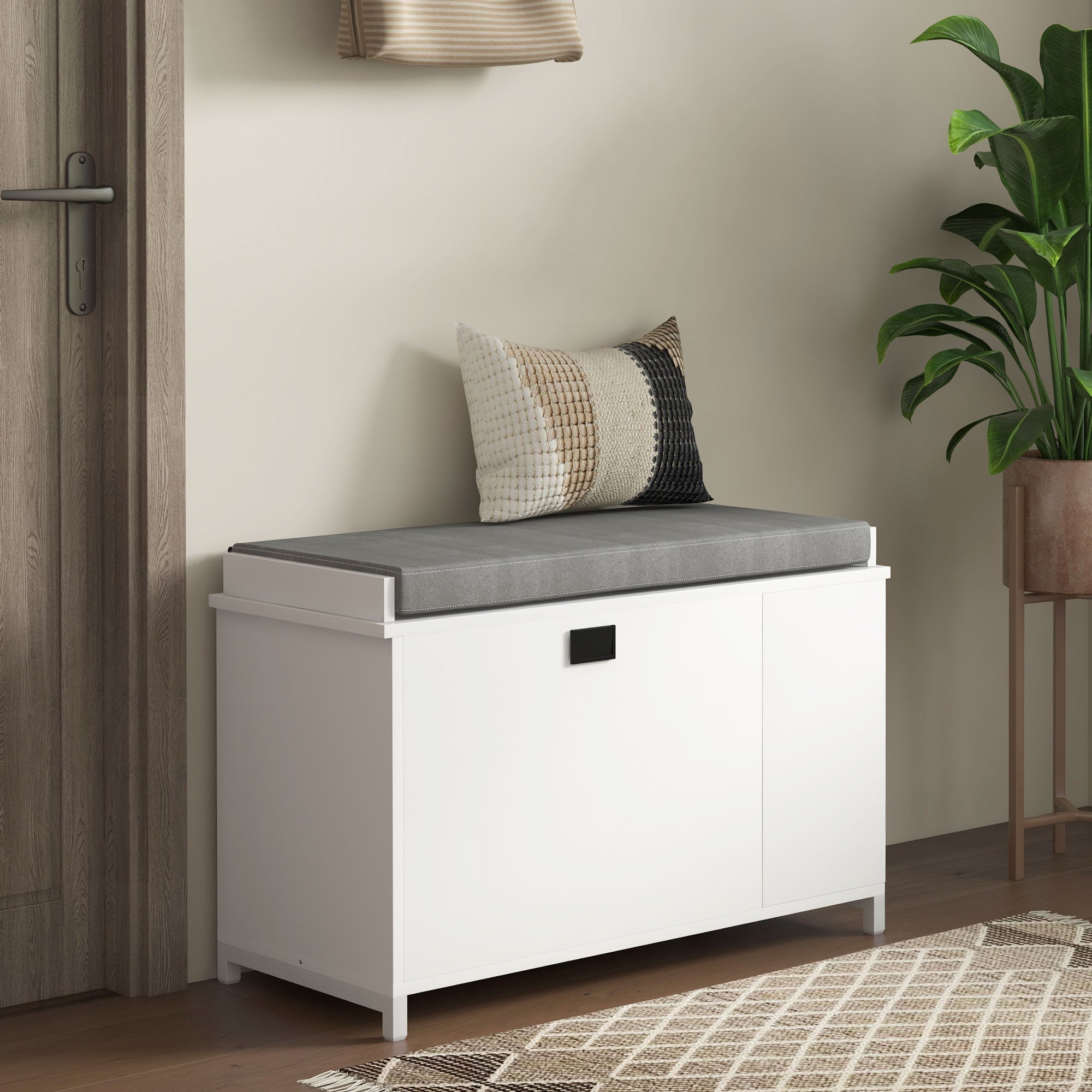 HOMCOM Hallway Bench with Shoe Storage Seat White Upholstered Flip Drawer Side Rack for 6 Pairs