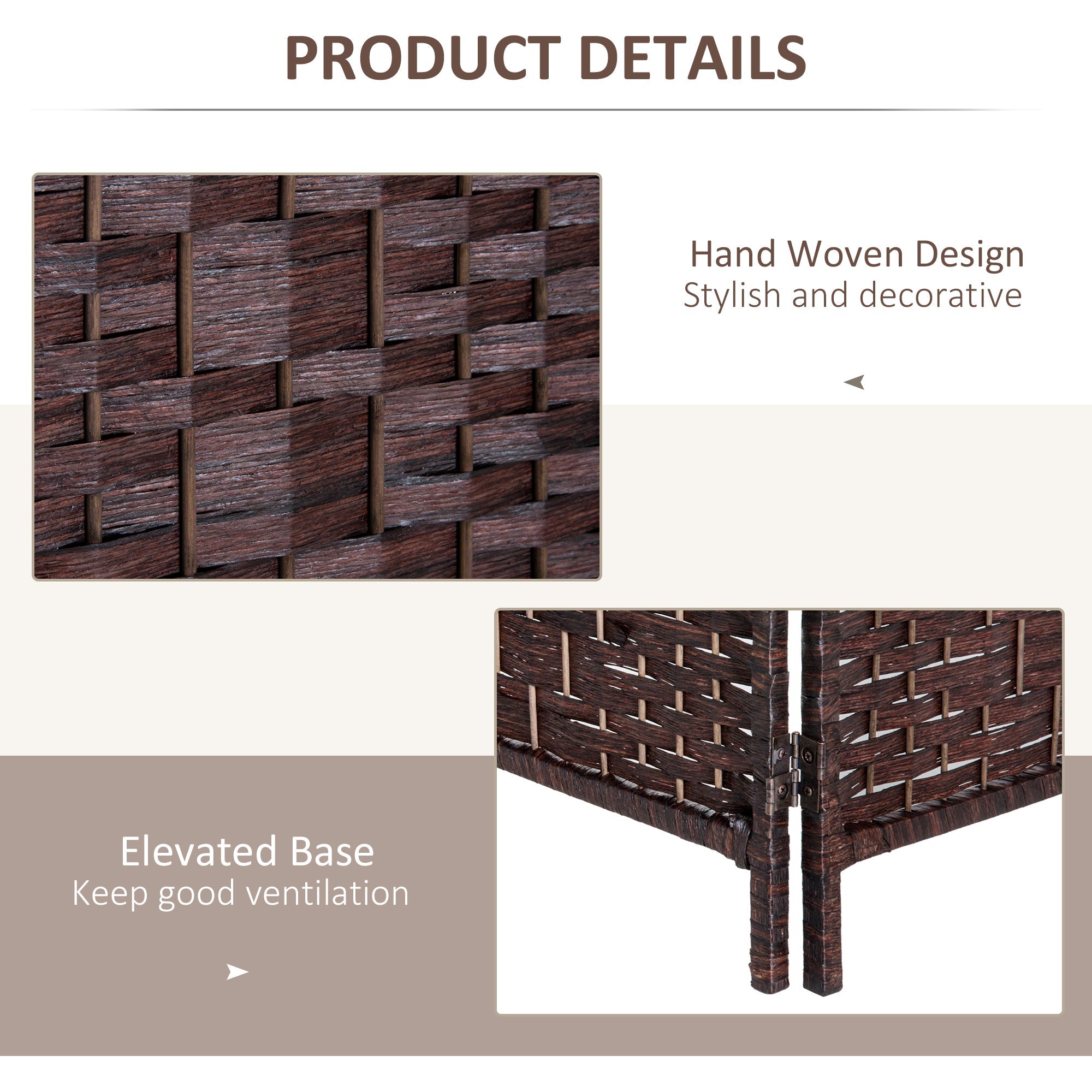 HOMCOM Rustic Charm Room Divider: 3-Panel Folding Wooden Frame Partition for Bedroom/Living Spaces, Warm Brown Tone