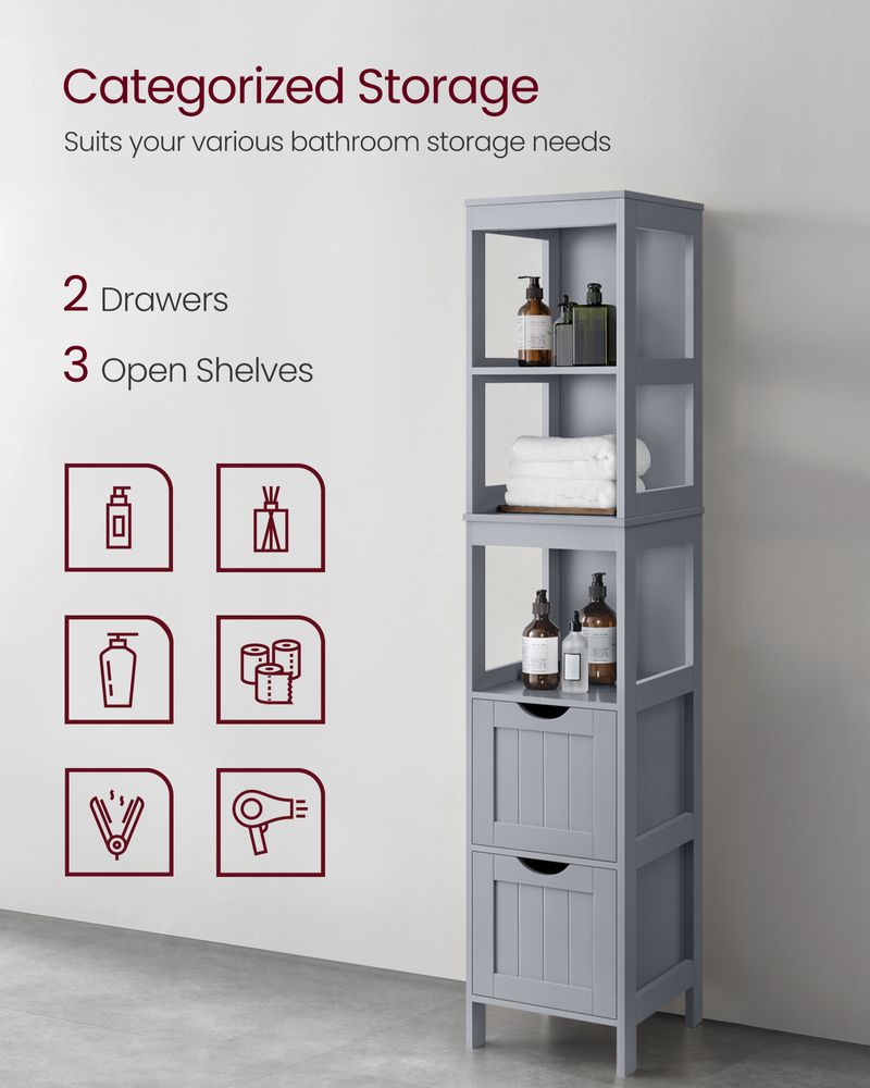 VASAGLE Bathroom Floor Cabinet with 2 Removable Drawers