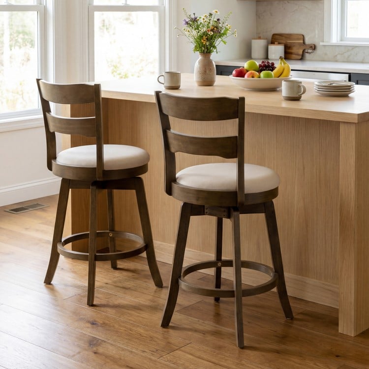 25 Inch Swivel Counter Barstools with Backrest & Upholstered Seat-Set of 2