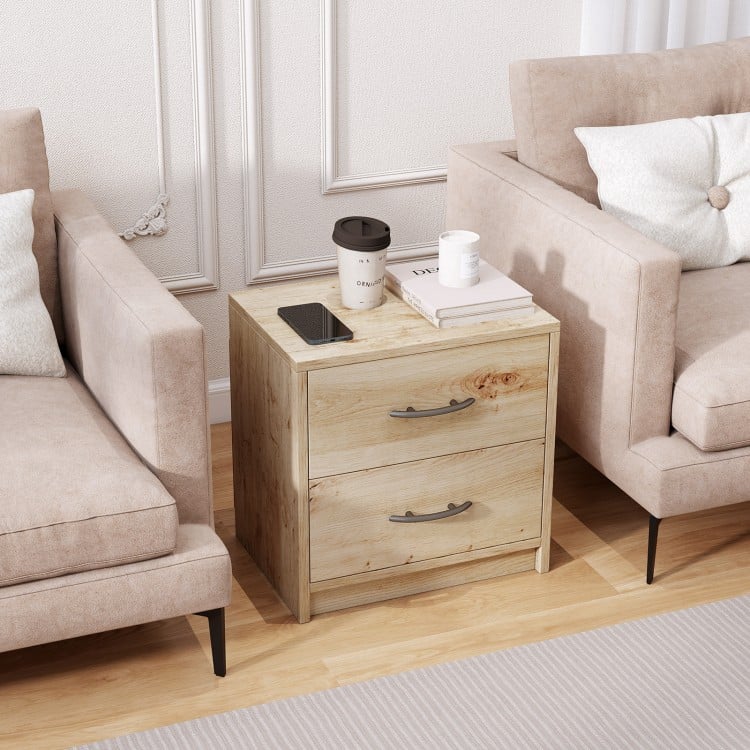 2 Drawer Nightstand with Storage for Living Room-Oak