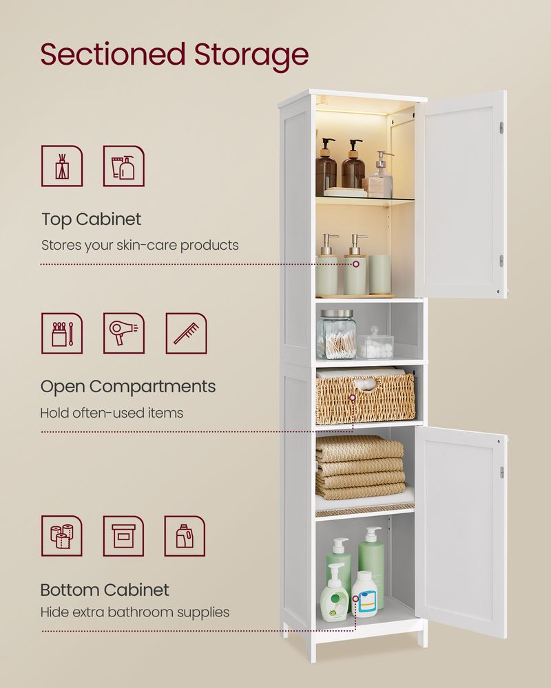 VASAGLE Tall Bathroom Cabinet with Lights