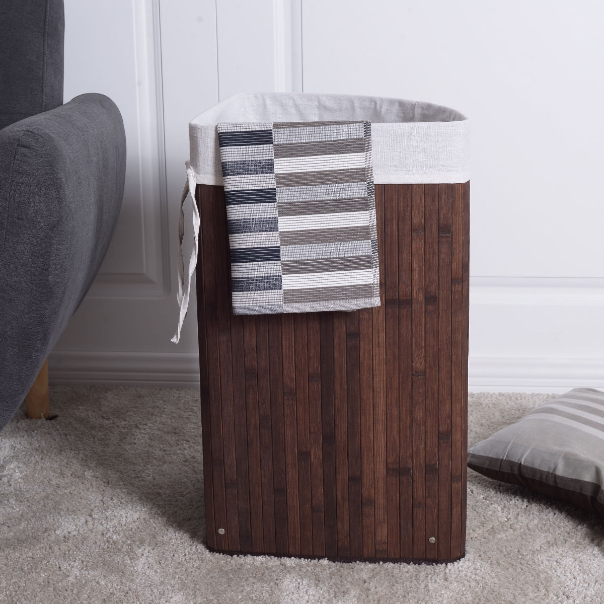 Corner Bamboo Hamper Laundry Basket-BrownÂ