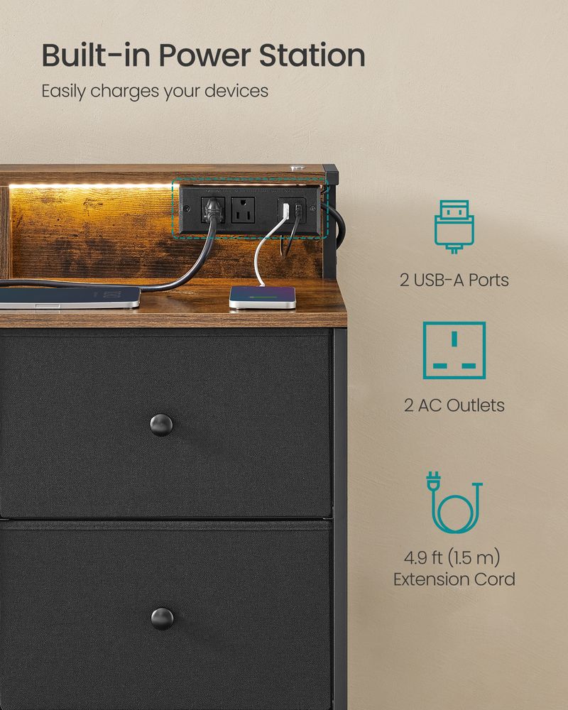 SONGMICS Storage Organizer with 9 Fabric Drawers and LED Lights