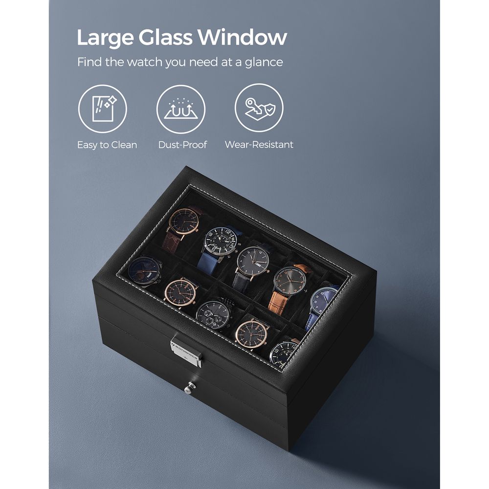 SONGMICS 16 & 20-Slot Watch Box with Glass Lid