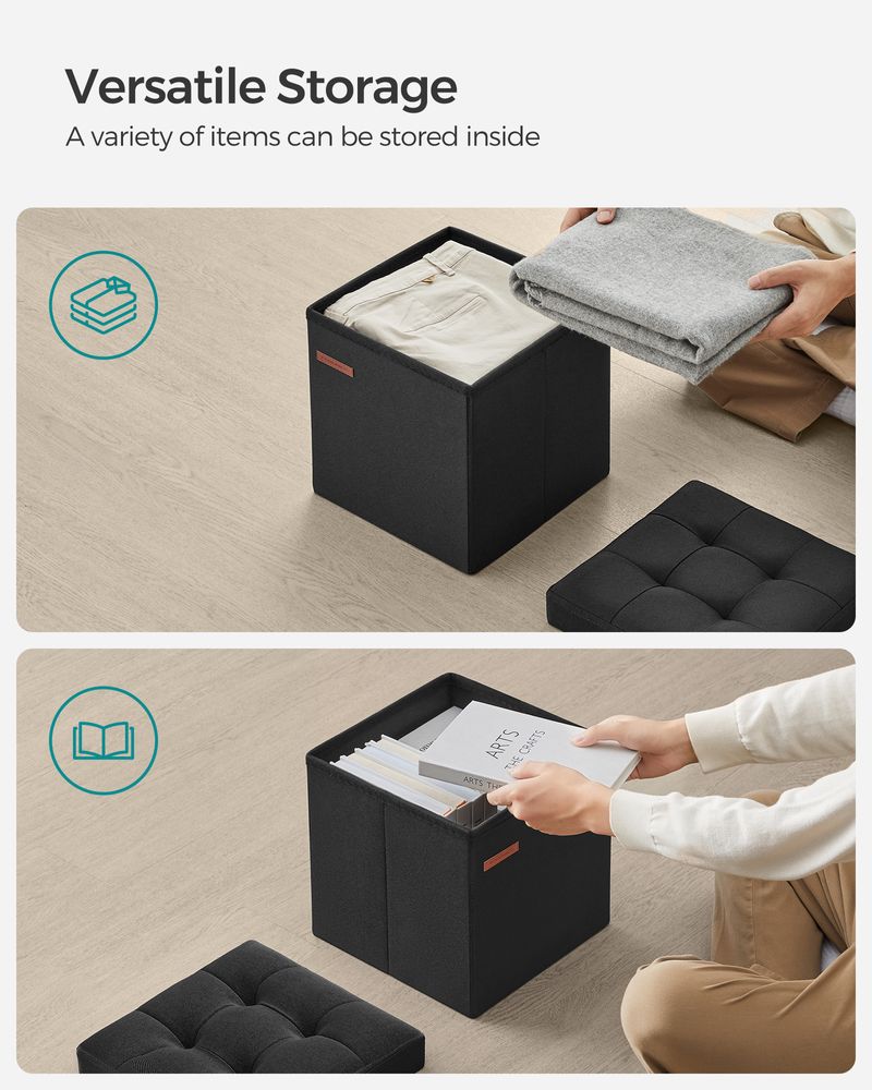 SONGMICS 11.8 Inches Small Folding Storage Ottoman Cube
