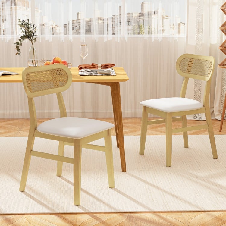 Indoor Mid Century Wood Dining Chairs Set of 2 for Dining Room-White