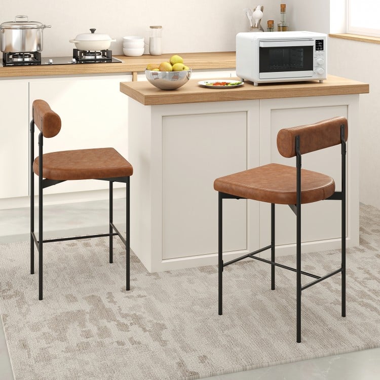 26 Inch Upholstered Bar Stools Set of 2 Counter Height Bar Chairs with Backrest-Brown