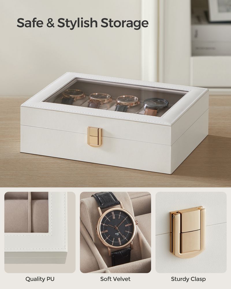 SONGMICS 10-Slot Watch Case with Large Glass Lid