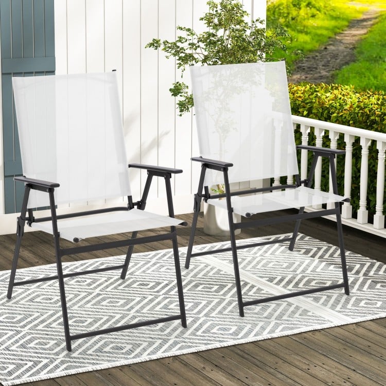 2 Pieces Patio Folding Chairs with Armrests for Deck Garden Yard-White