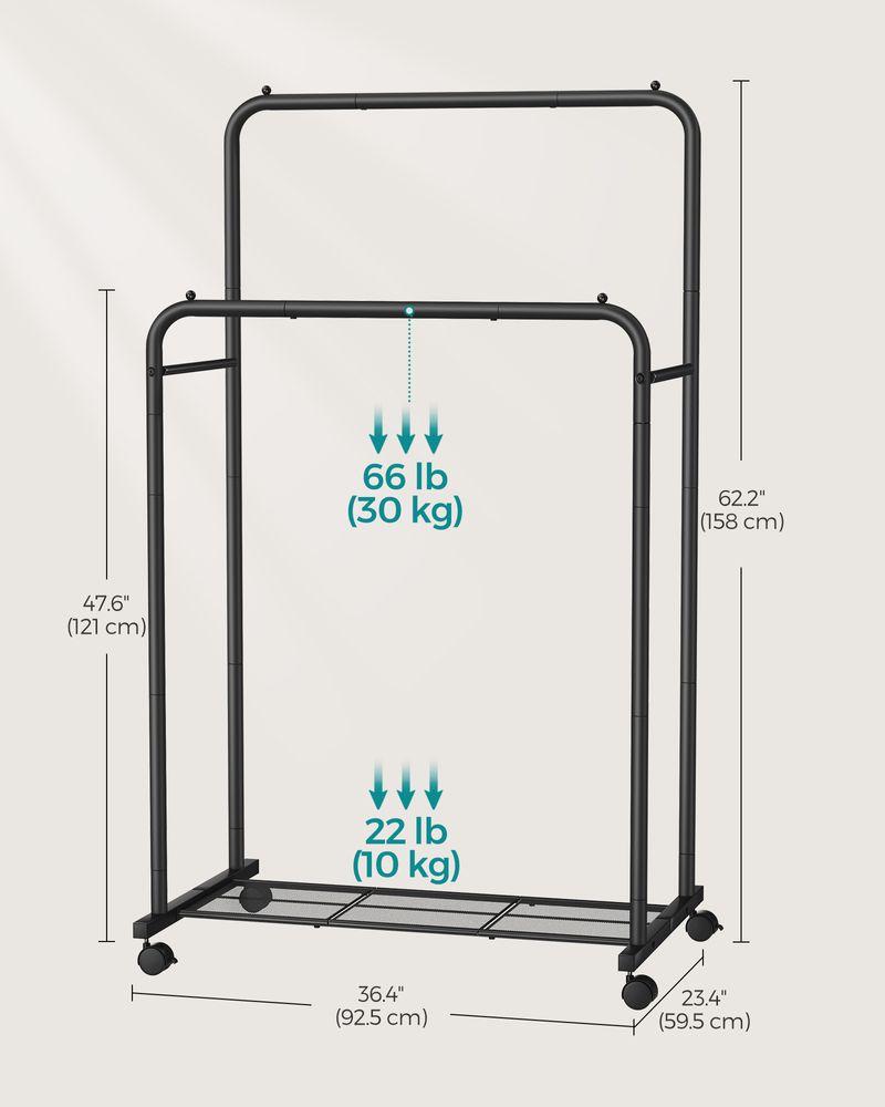 SONGMICS Clothes Rack with Wheels and Dense Mesh Storage Shelf