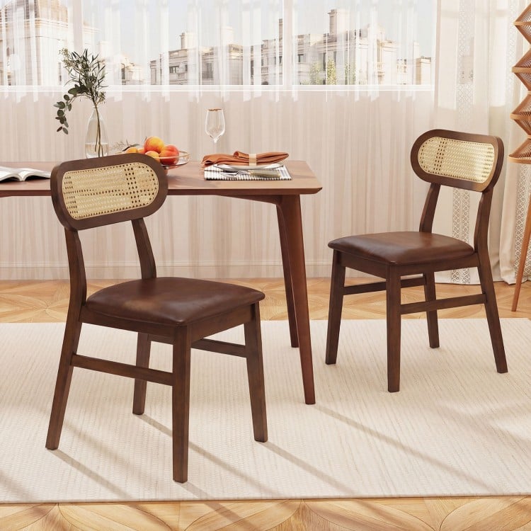 Indoor Mid Century Wood Dining Chairs Set of 2 for Dining Room-Coffee