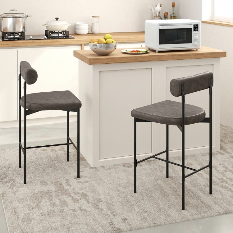 26 Inch Upholstered Bar Stools Set of 2 Counter Height Bar Chairs with Backrest-Gray