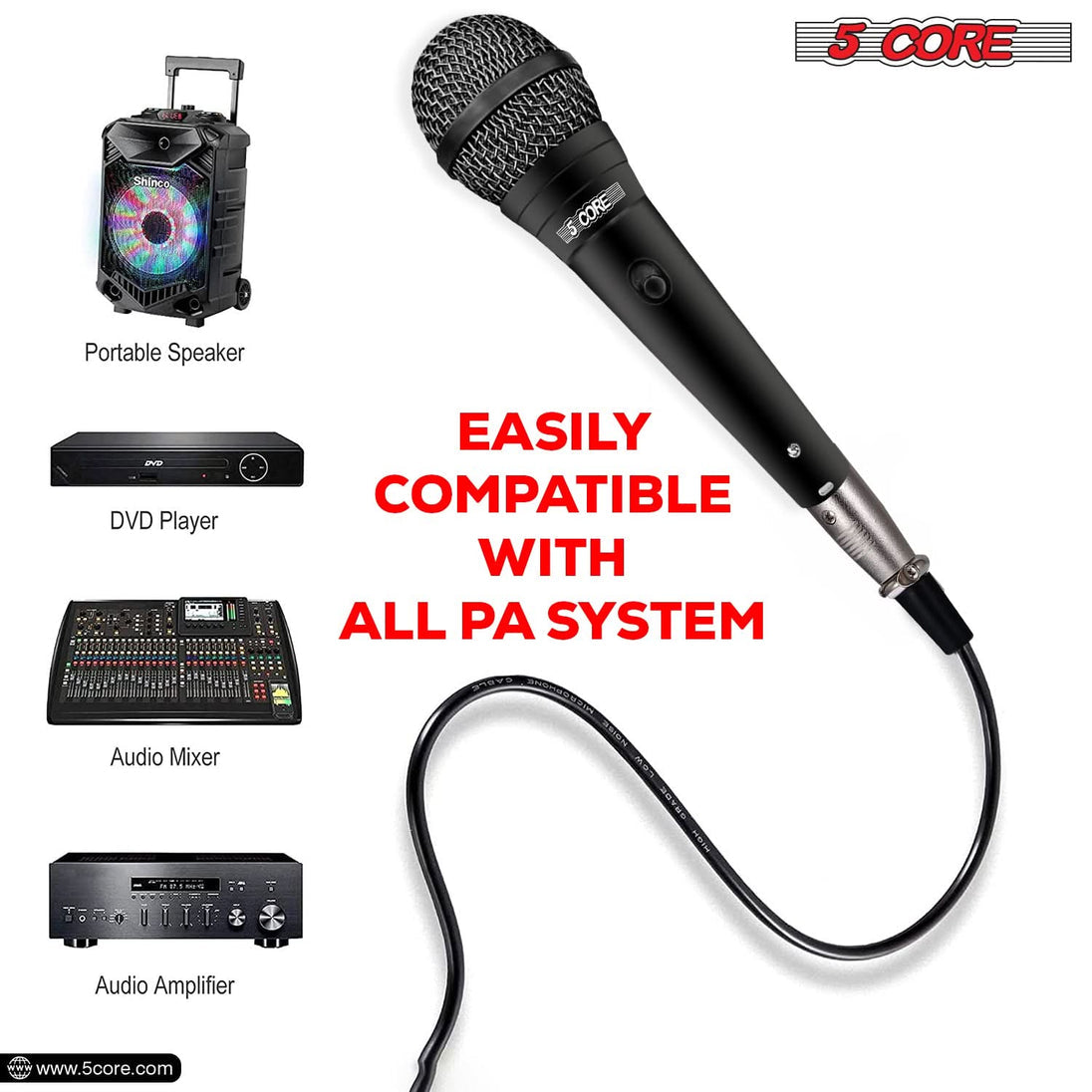 5Core XLR Microphone Dynamic Mic Karaoke Singing Studio Microfono Handheld Mics ND 58 BLK