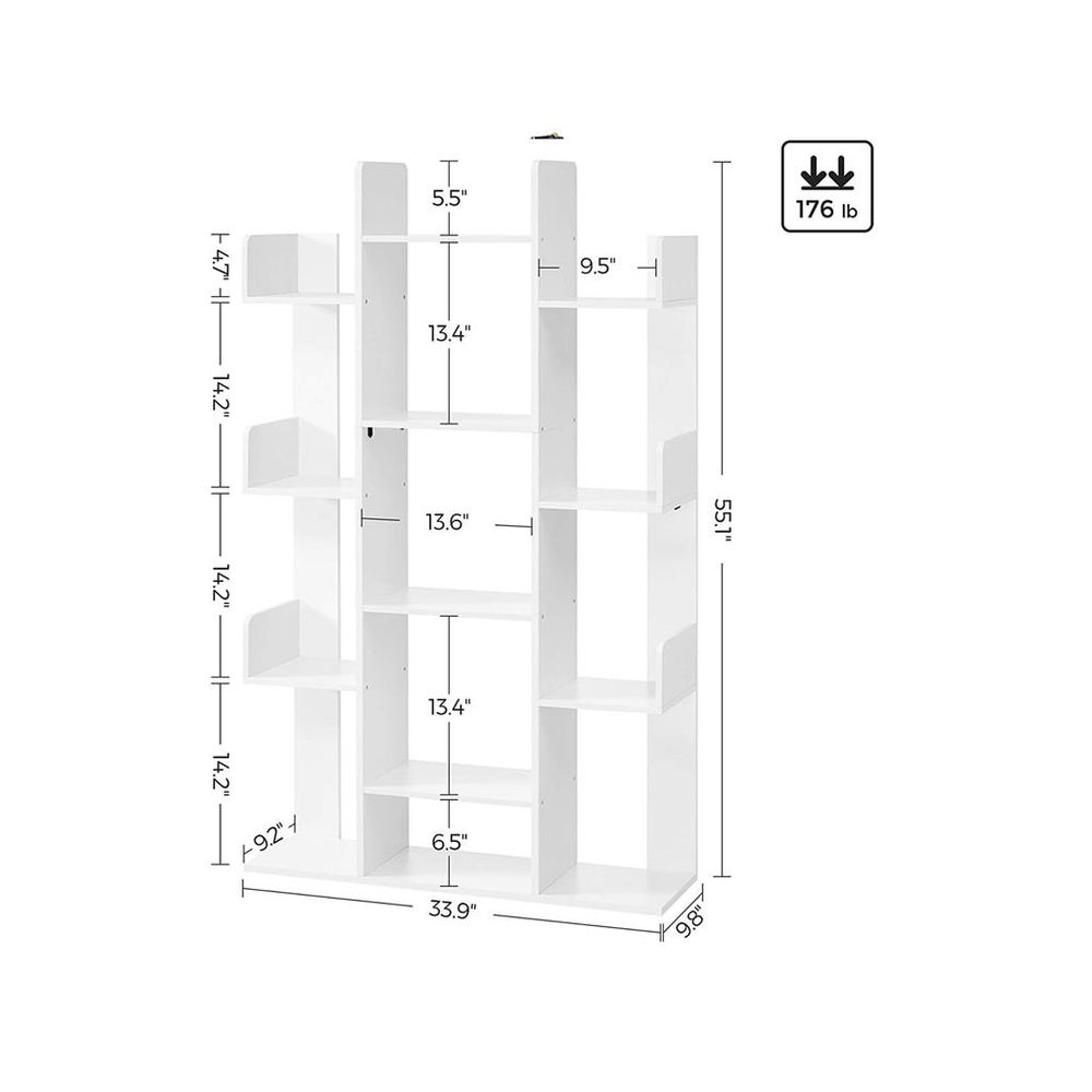 VASAGLE Tree-Shaped Bookcase with 13 Storage Shelves