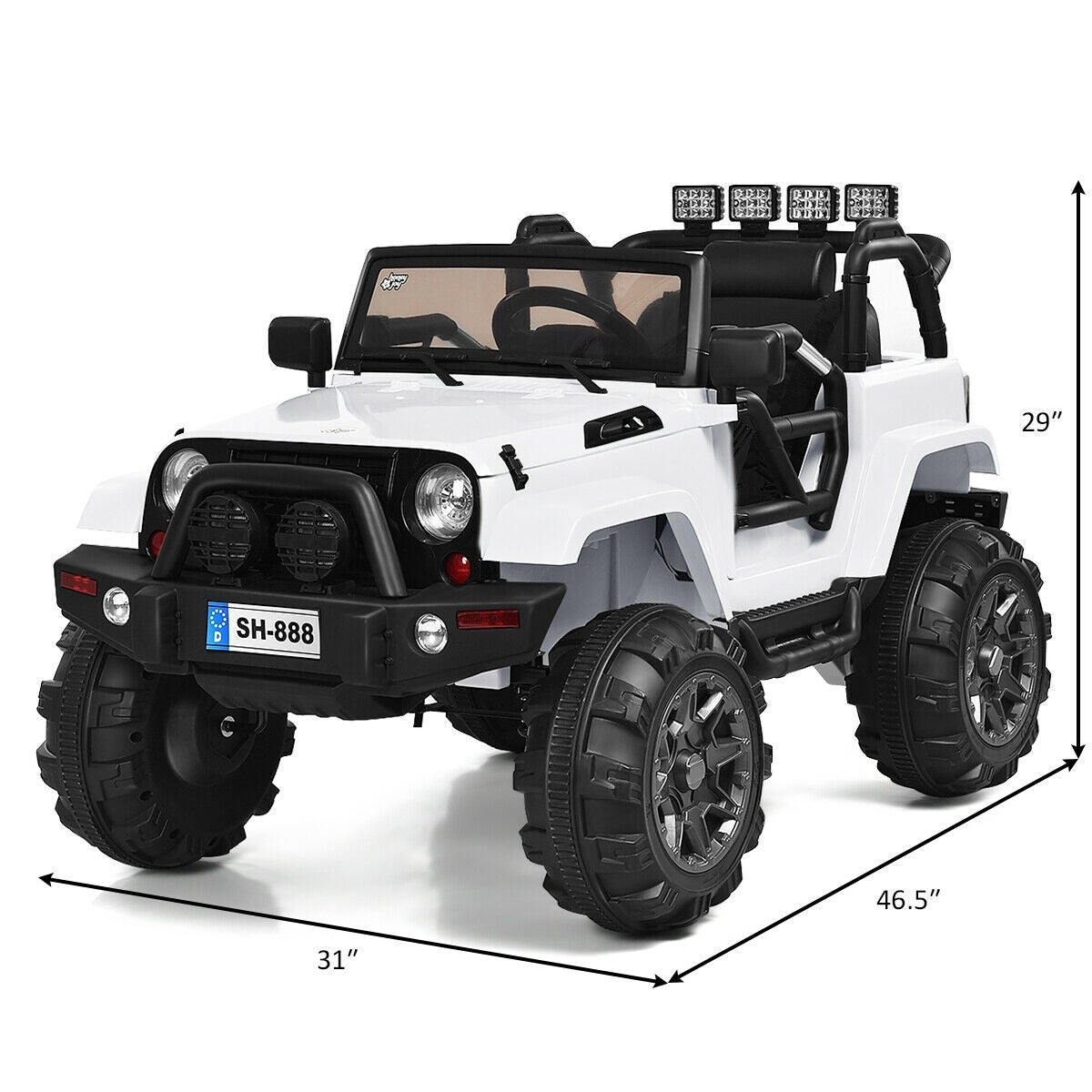 12V Kids Remote Control Riding Truck Car with LED Lights-WhiteÂ