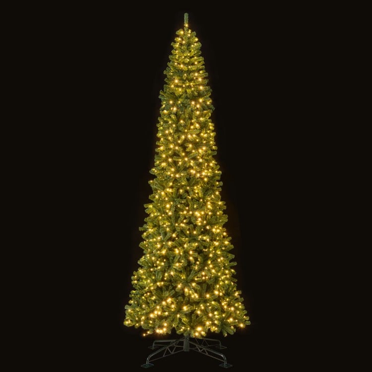 12 FT Tall Prelit Hinged Artificial Christmas Tree with 2536 PVC Branch Tips