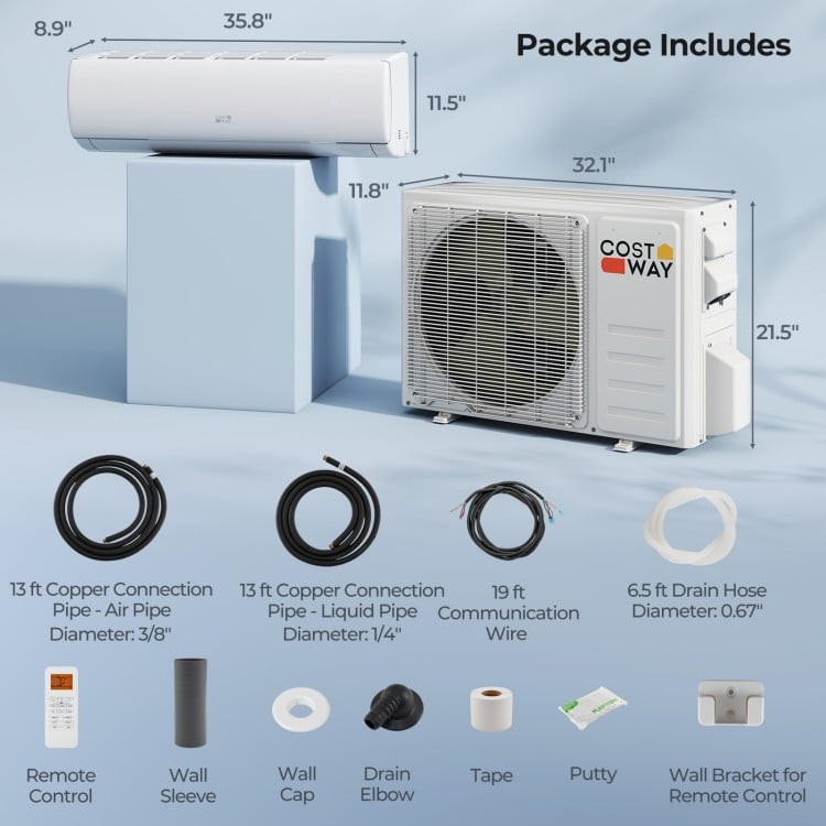 EchoCool Series 17000 BTU 208/230V Mini Split Air Conditioner and Heater Pump System
