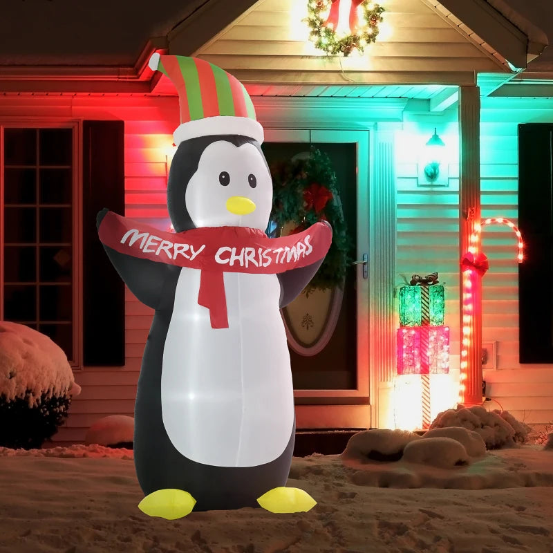 HOMCOM 8FT Inflatable Christmas Penguin, LED Lighted Blow Up Holiday Decoration for Indoor & Outdoor Yard Display