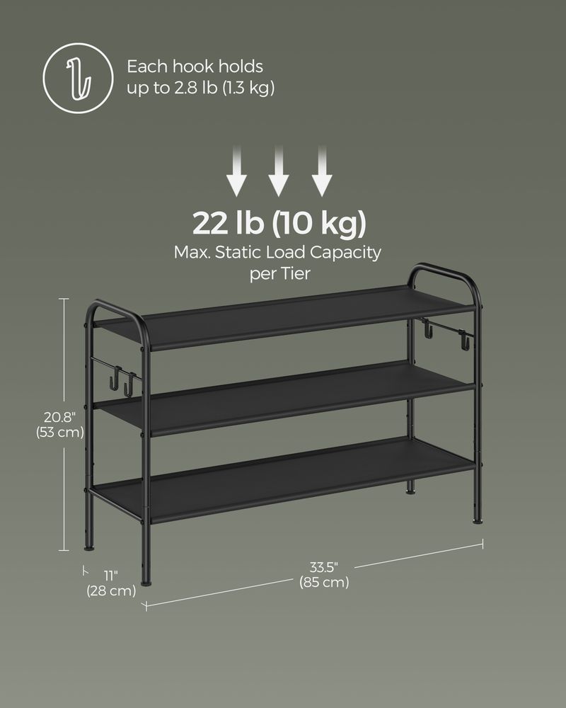 SONGMICS Fabric Shoe Rack with 4 Hooks Ink Black