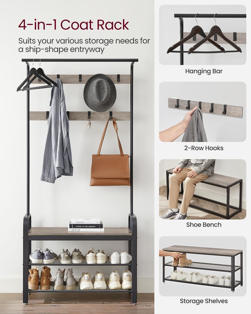 VASAGLE Coat Rack with Shoe Bench for Entryway