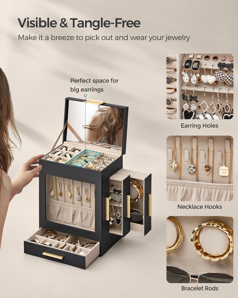 SONGMICS 5-Layer Jewelry Organizer with 3 Side Drawers