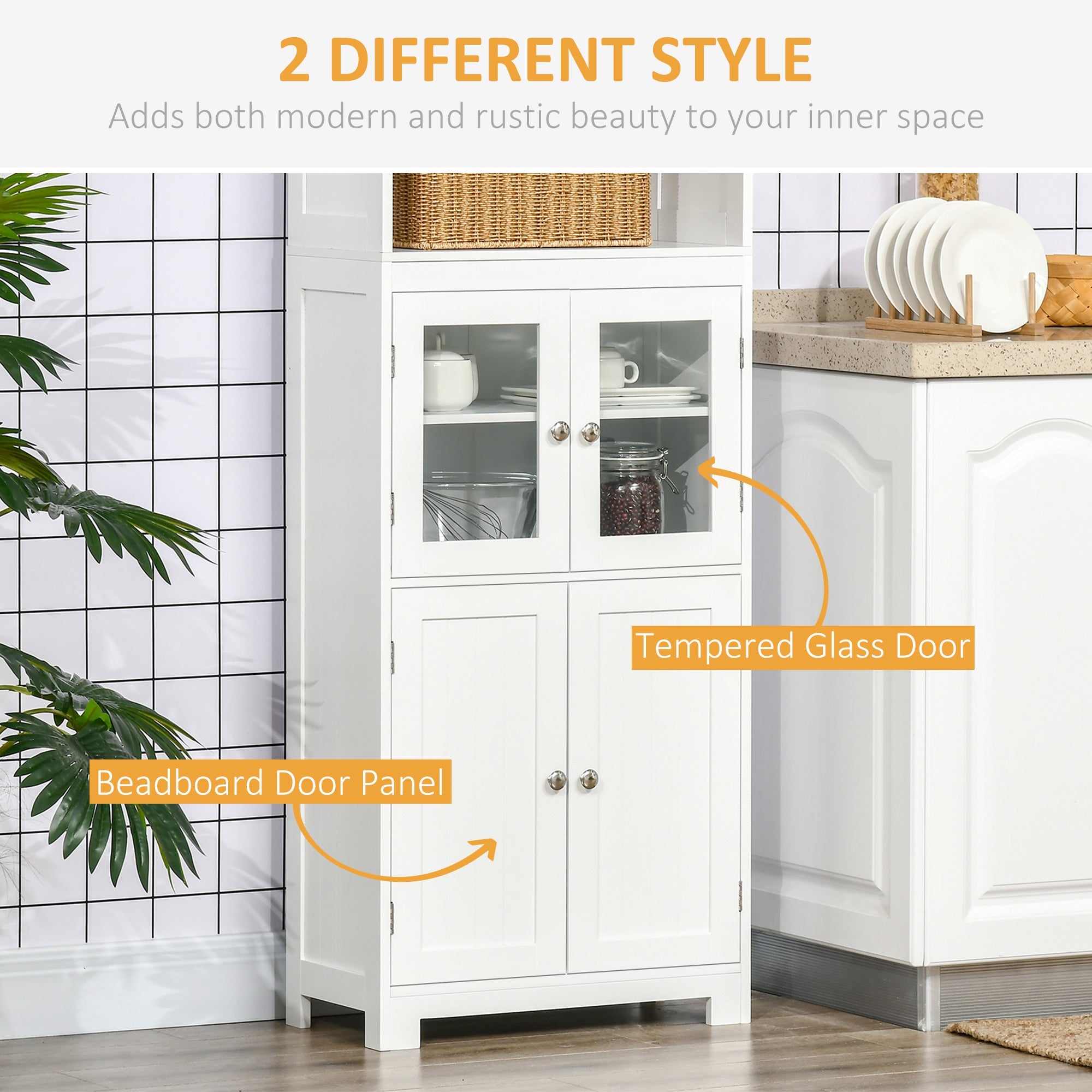 HOMCOM Elegant 63" Buffet Hutch 4-Door Kitchen Pantry Freestanding Bathroom Cabinet Adjustable Shelf Dining Room Storage