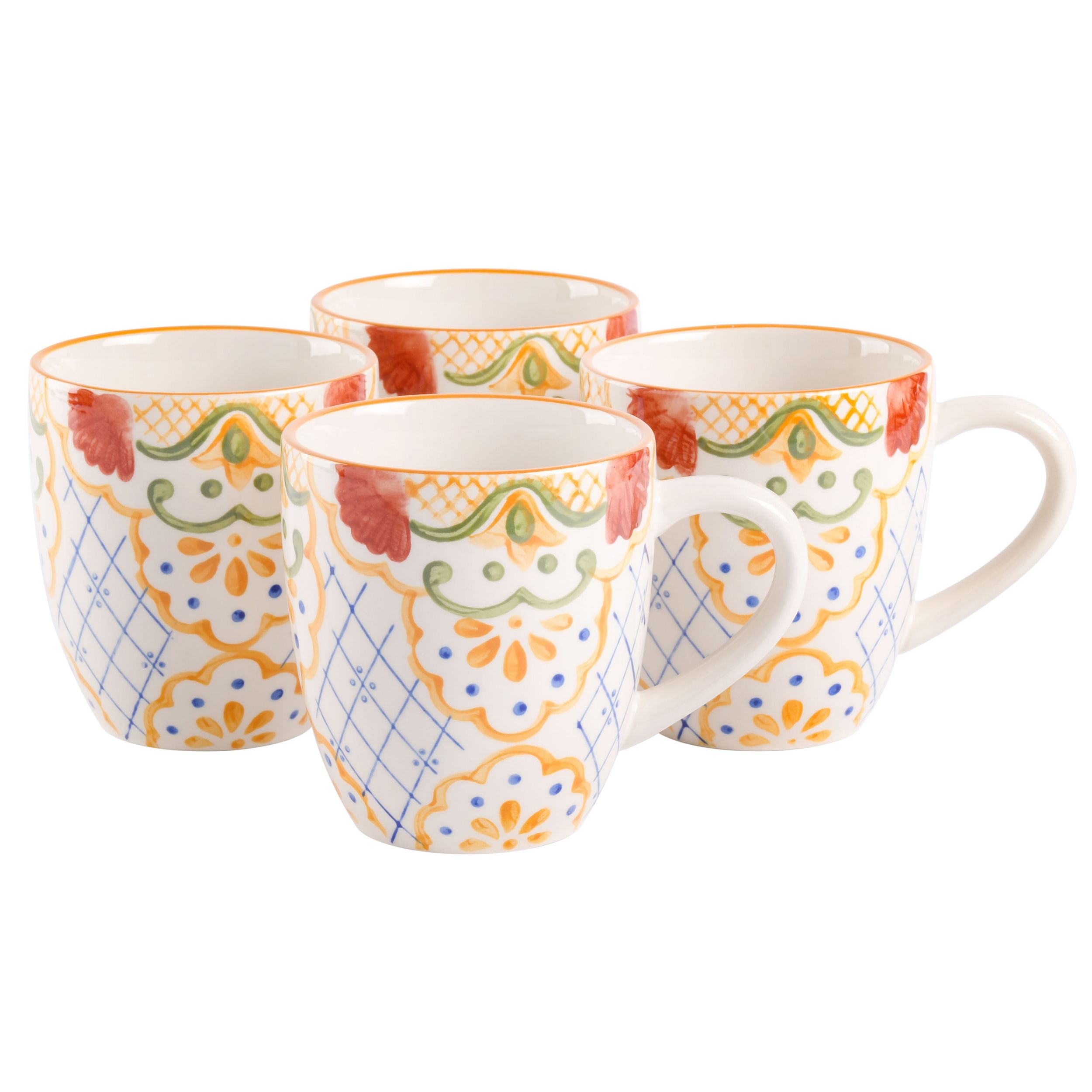 Laurie Gates Tierra Mosaic 4 Piece 17.4 Ounce Hand Painted Stoneware Mug Set - Free Shipping