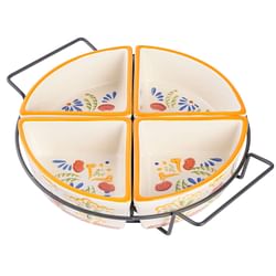 Laurie Gates Tierra 4-Section Hand Painted Stoneware Tidbit Dish with Metal Rack - Free Shipping
