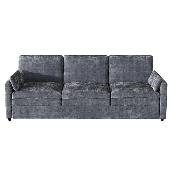 89-Inch Modern Chenille Sofa with 2 Removable Pillows, Deep Seat Cushions, Black