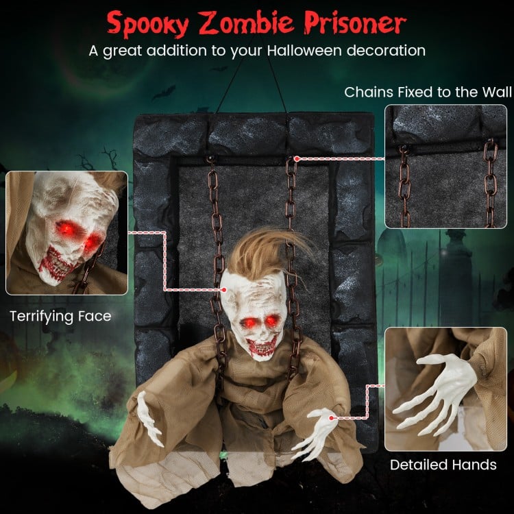 Halloween Hanging Animated Zombie Prisoner Decoration Sound-Activated