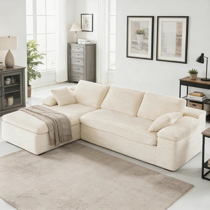 110" L-Shaped Modular Sectional Sofa – Cloud Boneless Couch, Plush Corduroy