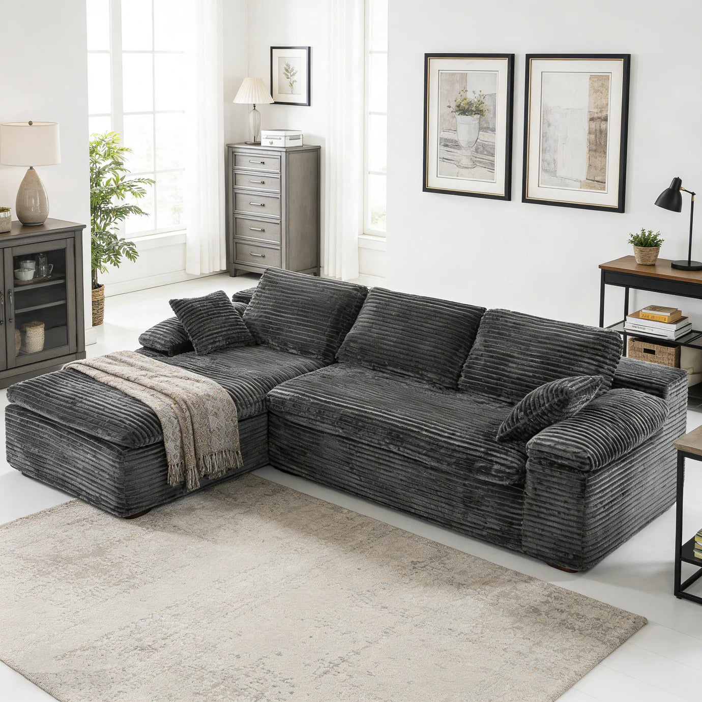 110" L-Shaped Modular Sectional Sofa – Cloud Boneless Couch, Plush Corduroy