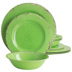 Laurie Gates California Designs Mauna 12 Piece Melamine Dinnerware Set in Crackle Green - Free Shipping