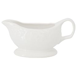 Gibson Home Bountiful Joy 15 Ounce Embossed Durastone Gravy Boat in White - Free Shipping