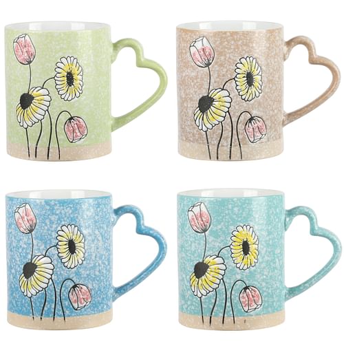 Gibson Home Sunbloom 4 Piece 15 Ounce Stoneware Mug Set in Assorted Colors - Free Shipping
