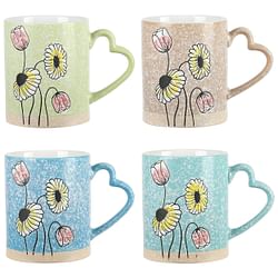 Gibson Home Sunbloom 4 Piece 15 Ounce Flower Wax Relief Design Mug Set with Heart Shaped Handles - Free Shipping