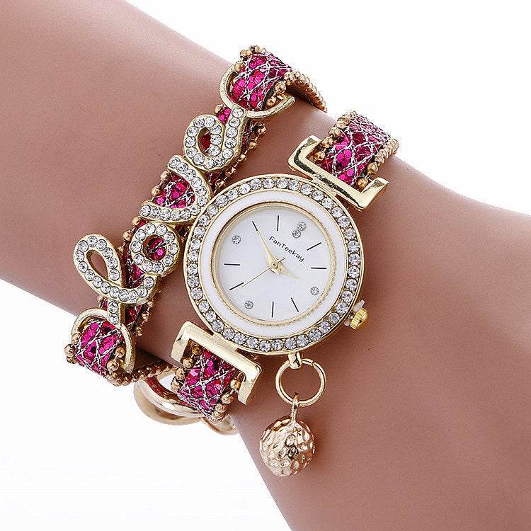 Fashion Women Rhinestone Leather Bracelet watch